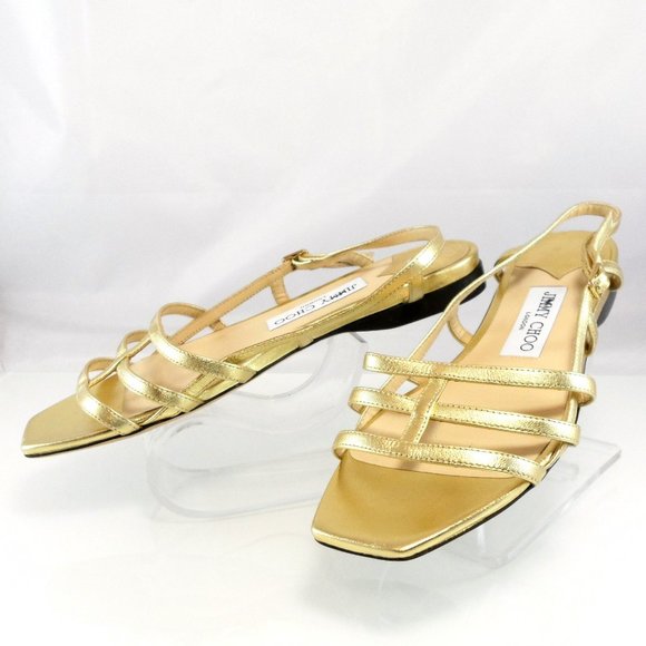 NWT$495 Jimmy Choo Arien Flat Metallic Leather Strappy Cage Sandals 37, 6.5-7 - Picture 7 of 13